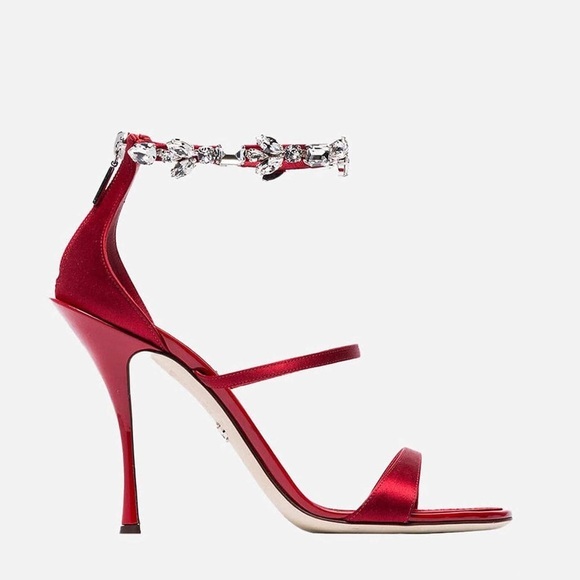 Dolce & Gabbana Red 105 Crystals Embellished Satin Holiday Pumps - Picture 1 of 11